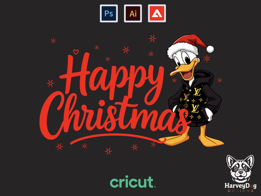 Happy Christmas from LV Duck of Donald - PNG Download, Sweatshirt, Sweater, Hoodie Design. Vector Art, Adobe Illustration Christmas Fun, Christmas gift.