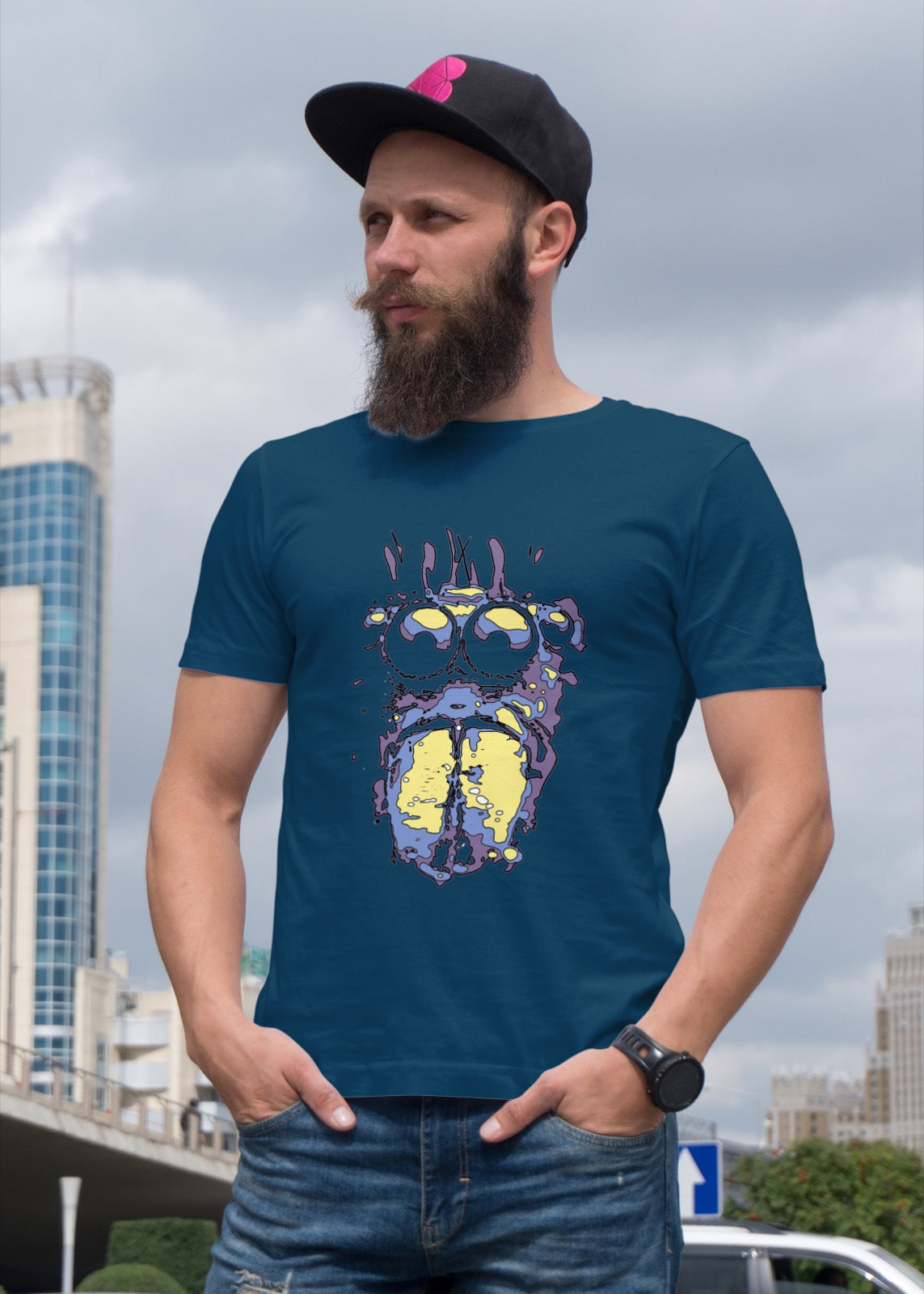 Macro Jumping Spider T-Shirt - Signature Design 003-BLUE Mens