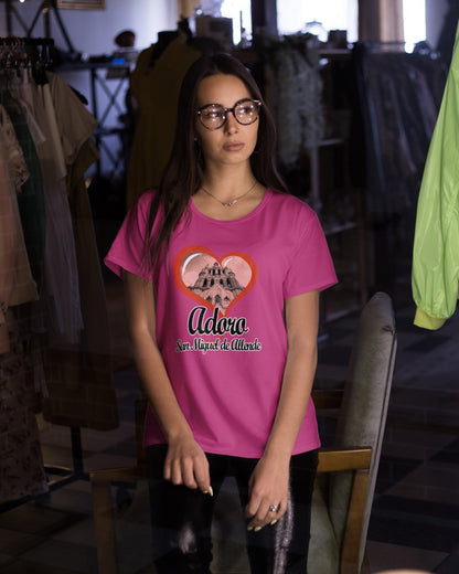 Adora San Miguel de Allende Mexico - Womens - White and Retro Pink T-Shirt