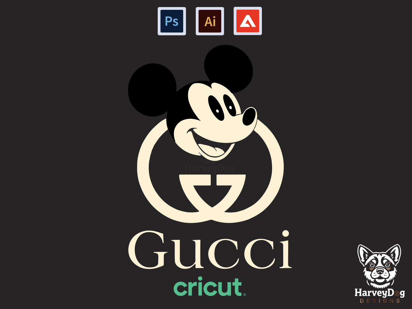 Mickey Illustration of Gucci png T-Shirt Hoody Sweatshirt Sweater Mickey Mouse Gucci Garment Print DTF - 300dpi AI File .PNG Download